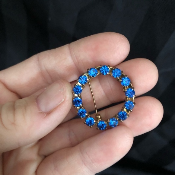 Vtg Blue Rhinestone Brooch - Picture 11 of 12